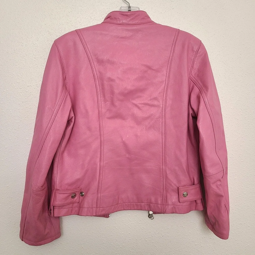 Vintage Wilsons Maxima MEDIUM Pink Leather Moto Jacket Biker Girly Coquette M - Picture 3 of 11